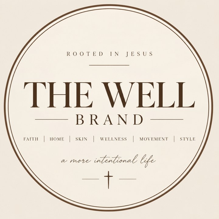The Well Brand logo: Rooted in Jesus. Faith, home, skin, wellness, movement, style. A more intentional life.